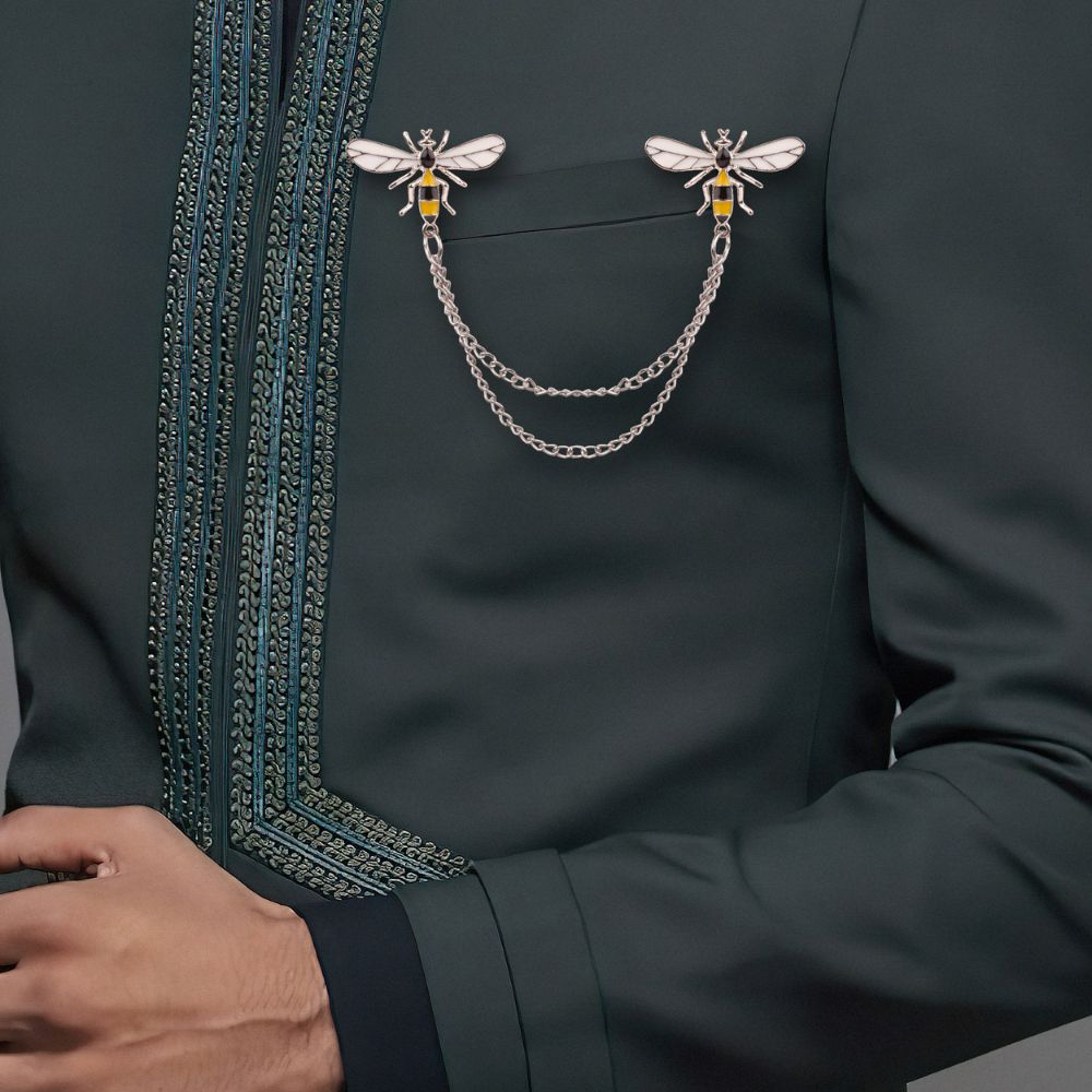 Honey Bee Chain Brass Lapel Pin for Men
