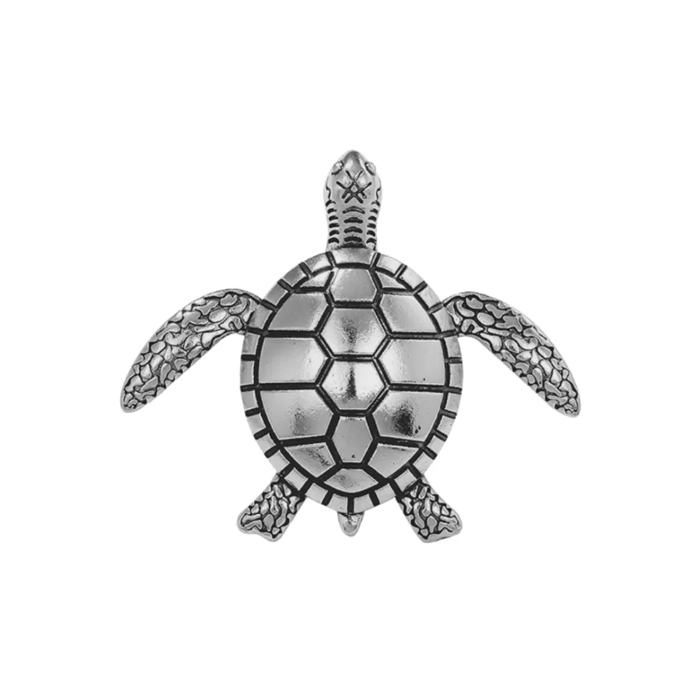Silver Plated Turtle Brooch Unisex Brass Pin with Rhodium Finish Brass Lapel Pin for Men