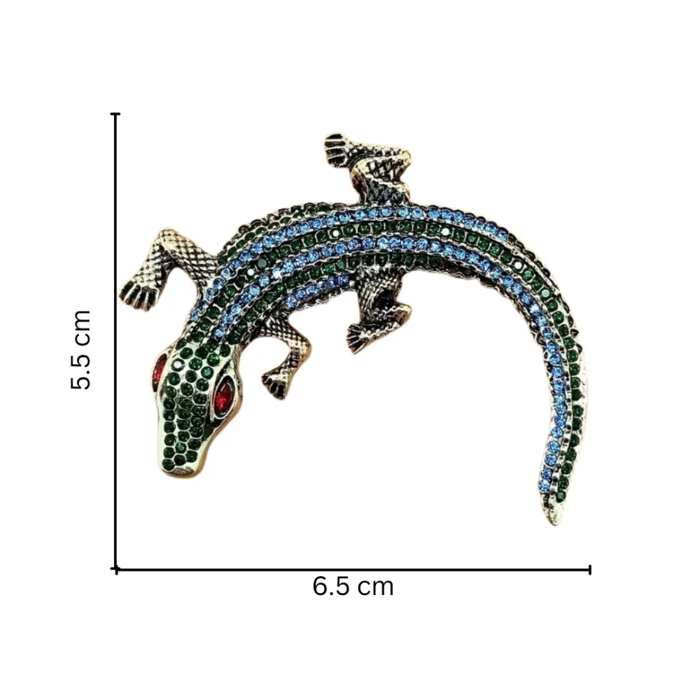 Sparkling Crystal Crocodile Brooch Unisex Animal Inspired Statement Pin Brass Lapel Pin for Men