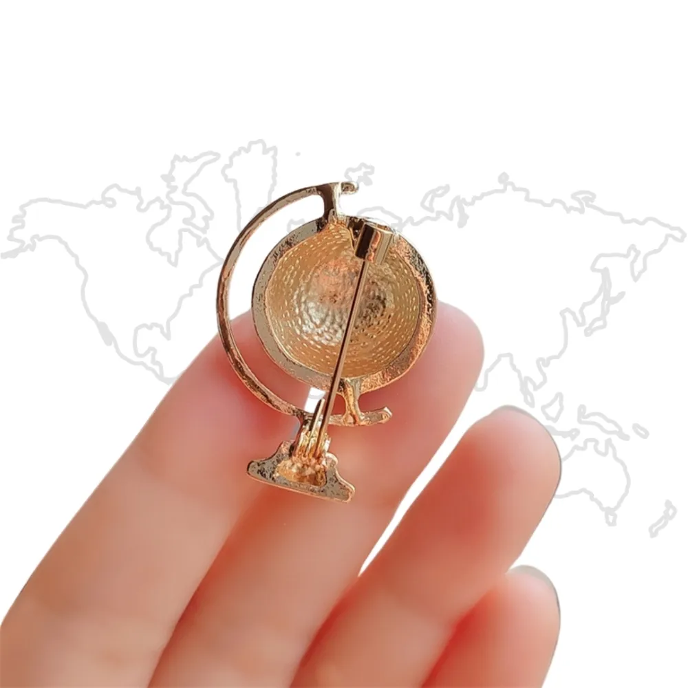 Blue Globe Brooch Gold Plated World Map Pin for Men and Women Brass Lapel Pin for Men