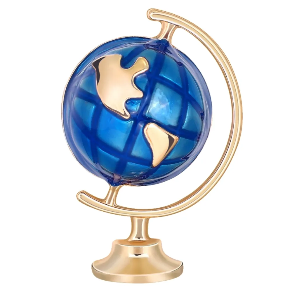 Blue Globe Brooch Gold Plated World Map Pin for Men and Women Brass Lapel Pin for Men