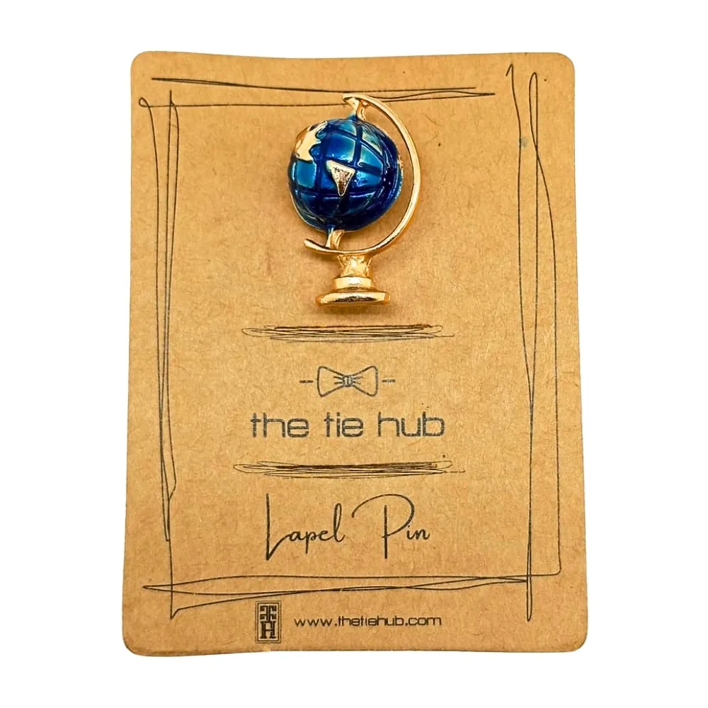 Blue Globe Brooch Gold Plated World Map Pin for Men and Women Brass Lapel Pin for Men
