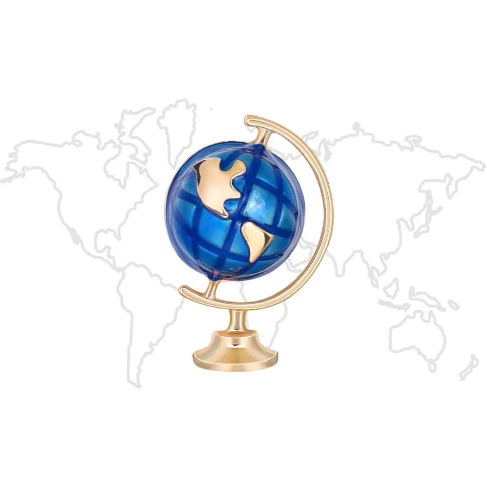 Blue Globe Brooch Gold Plated World Map Pin for Men and Women Brass Lapel Pin for Men