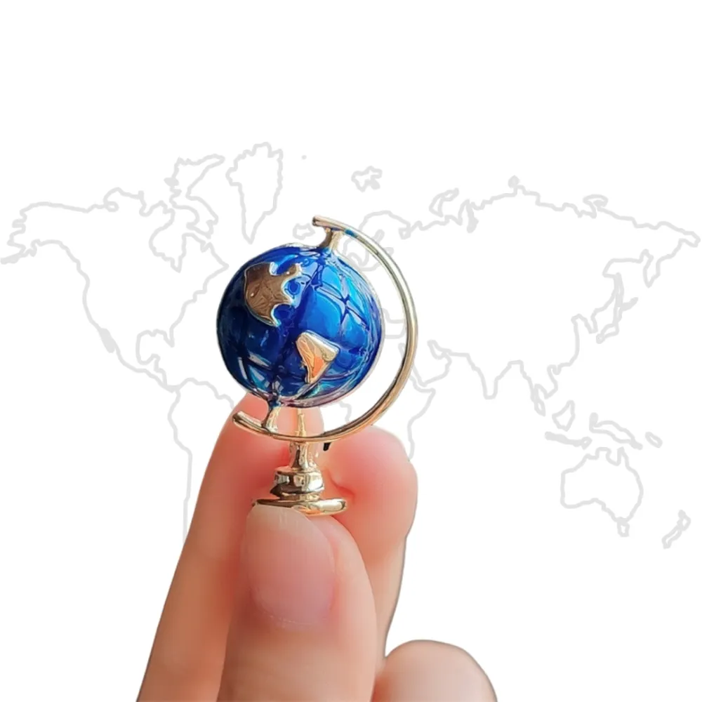 Blue Globe Brooch Gold Plated World Map Pin for Men and Women Brass Lapel Pin for Men