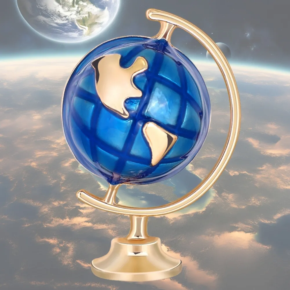 Blue Globe Brooch Gold Plated World Map Pin for Men and Women Brass Lapel Pin for Men