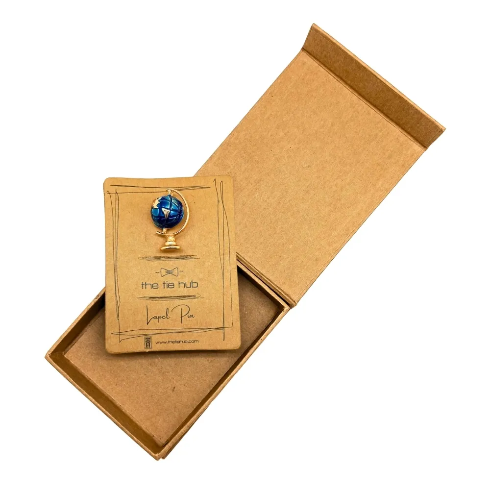 Blue Globe Brooch Gold Plated World Map Pin for Men and Women Brass Lapel Pin for Men