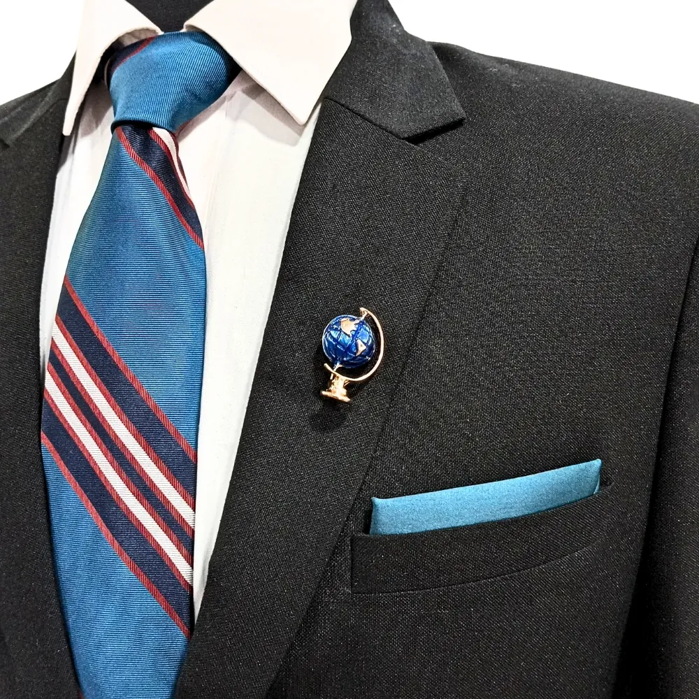 Blue Globe Brooch Gold Plated World Map Pin for Men and Women Brass Lapel Pin for Men