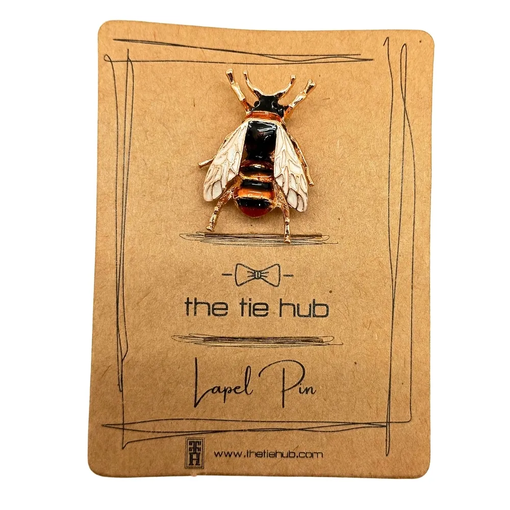 Honey Bee Brooch Gold Tone Enamel Insect Pin for Men and Women Brass Lapel Pin for Men