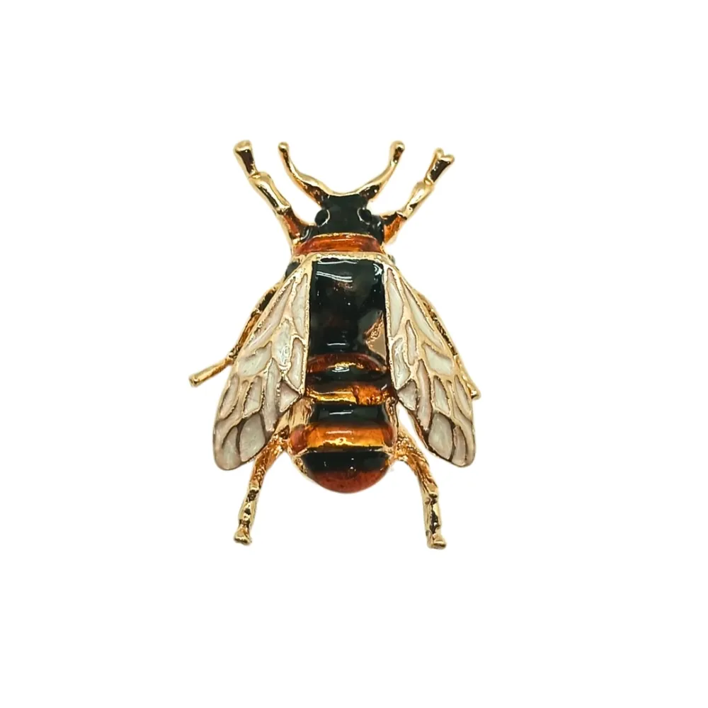 Honey Bee Brooch Gold Tone Enamel Insect Pin for Men and Women Brass Lapel Pin for Men