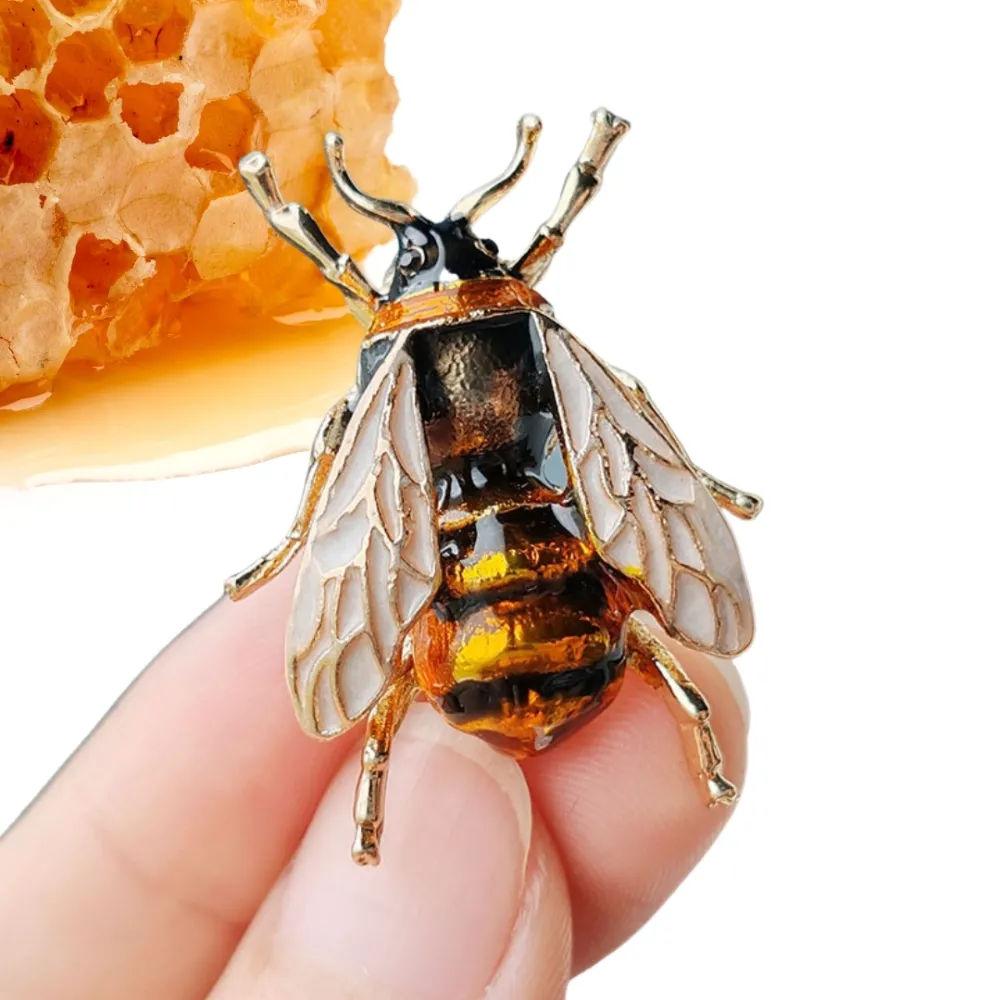 Honey Bee Brooch Gold Tone Enamel Insect Pin for Men and Women Brass Lapel Pin for Men