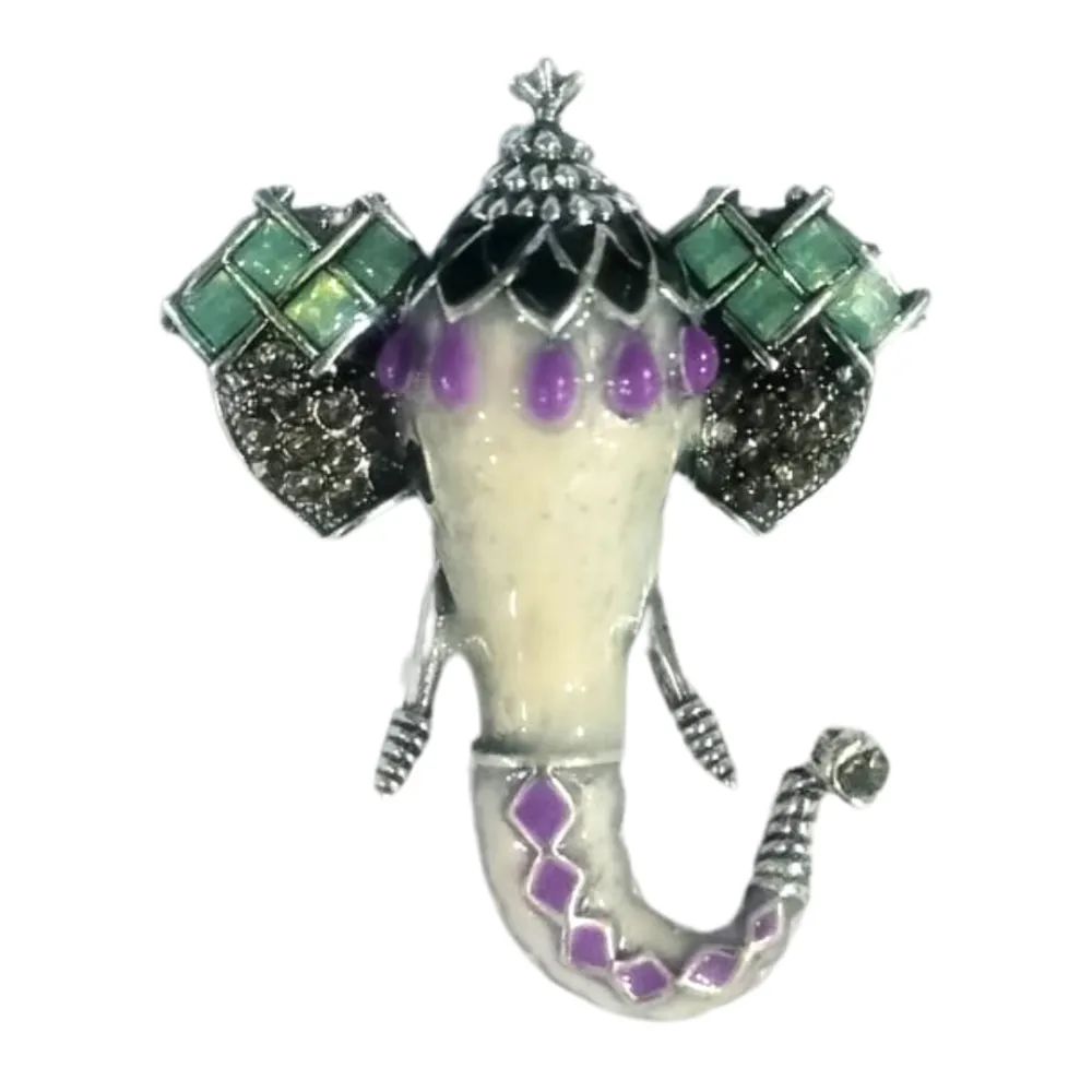 Colorful Enamel Elephant Brooch Silver Tone Indian Inspired Pin for Men and Women Brass Lapel Pin for Men