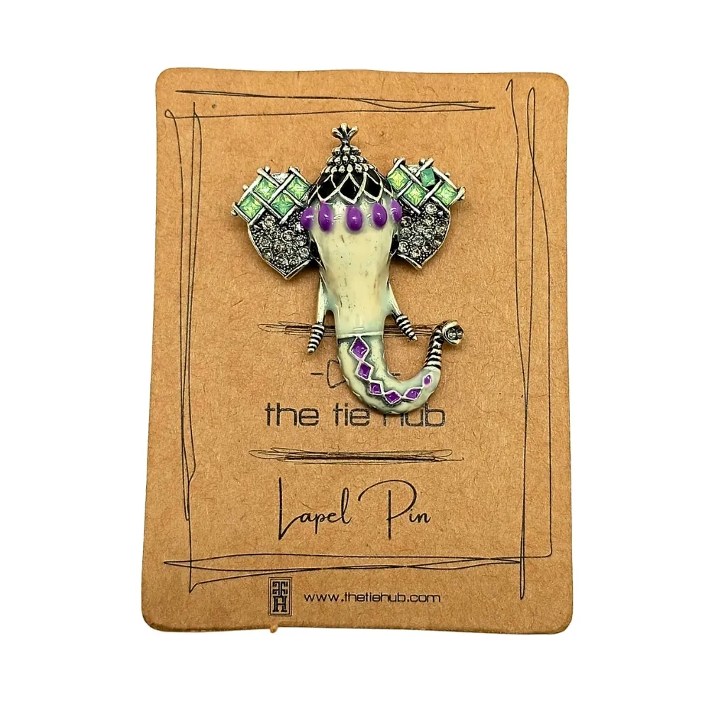 Colorful Enamel Elephant Brooch Silver Tone Indian Inspired Pin for Men and Women Brass Lapel Pin for Men