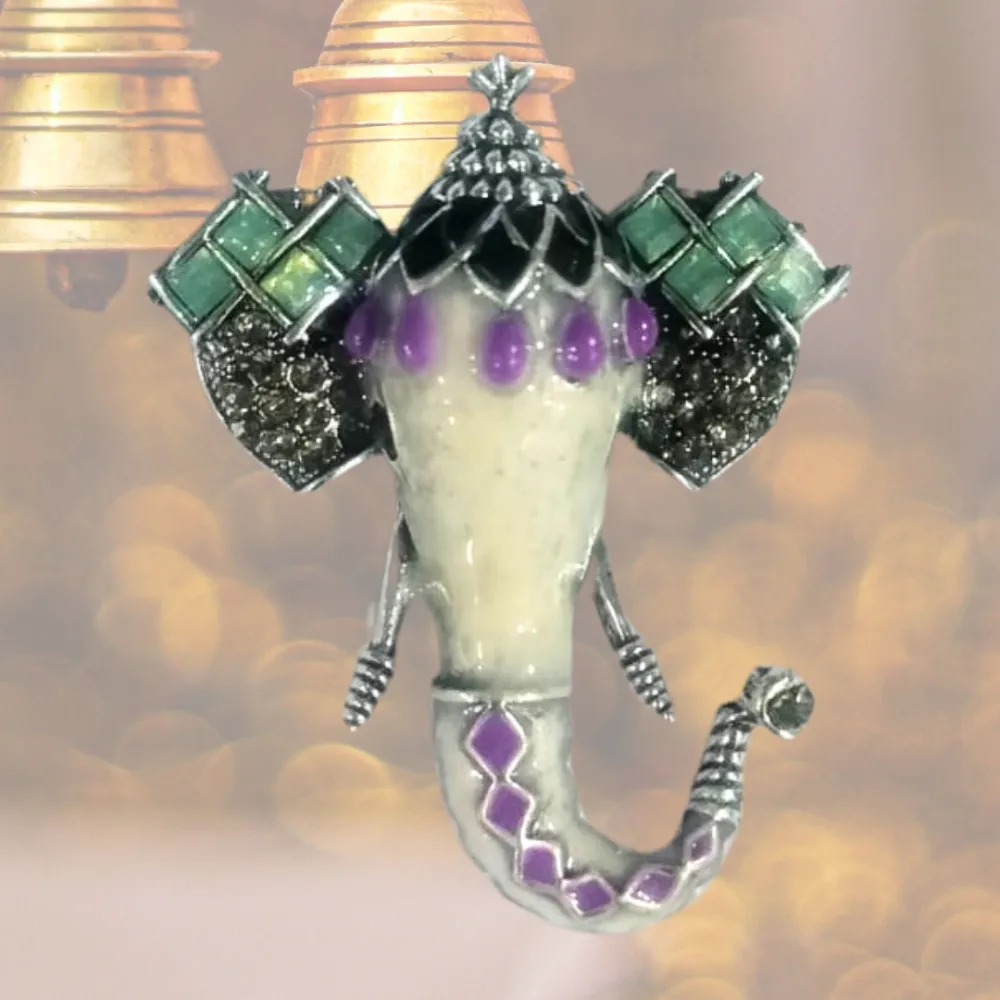 Colorful Enamel Elephant Brooch Silver Tone Indian Inspired Pin for Men and Women Brass Lapel Pin for Men