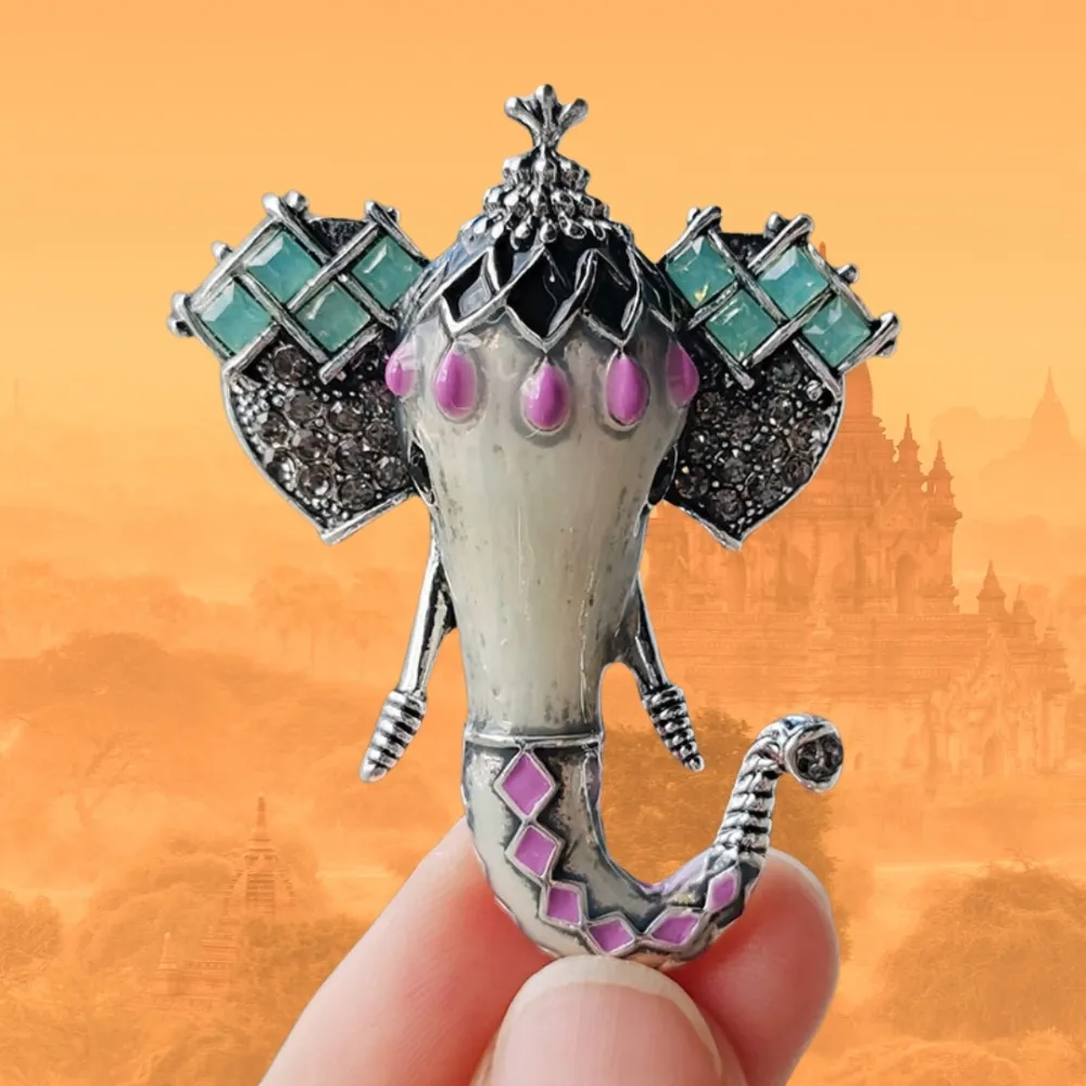 Colorful Enamel Elephant Brooch Silver Tone Indian Inspired Pin for Men and Women Brass Lapel Pin for Men