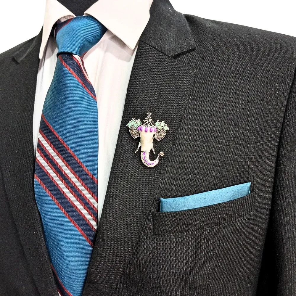 Colorful Enamel Elephant Brooch Silver Tone Indian Inspired Pin for Men and Women Brass Lapel Pin for Men