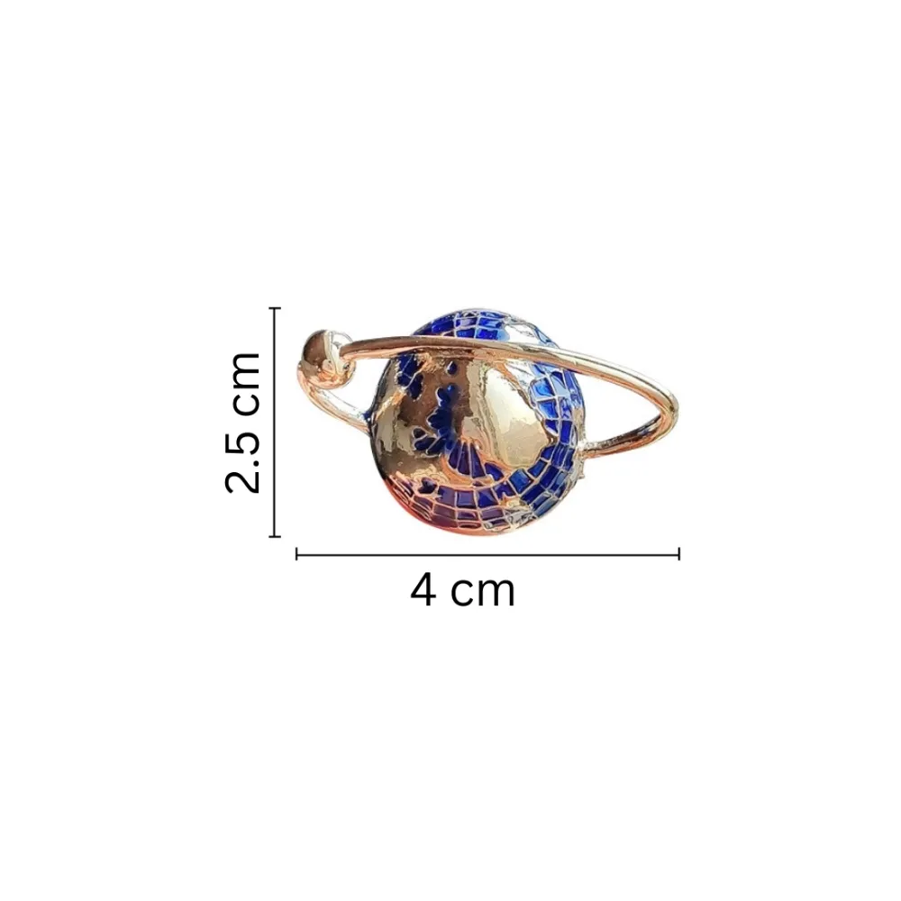 Cosmic Saturn Globe Brooch Elegant Blue and Gold Planet Pin Brass Lapel Pin for Men