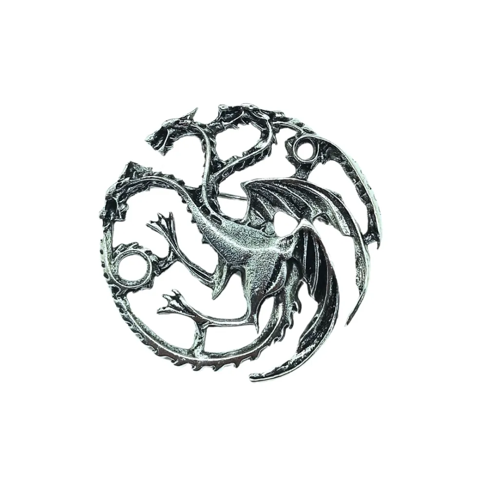Mythic Dragon Emblem Brooch Antique Silver Dragon Pin Brass Lapel Pin for Men