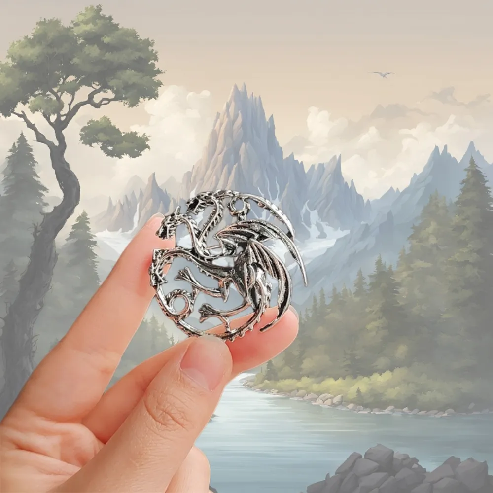 Mythic Dragon Emblem Brooch Antique Silver Dragon Pin Brass Lapel Pin for Men