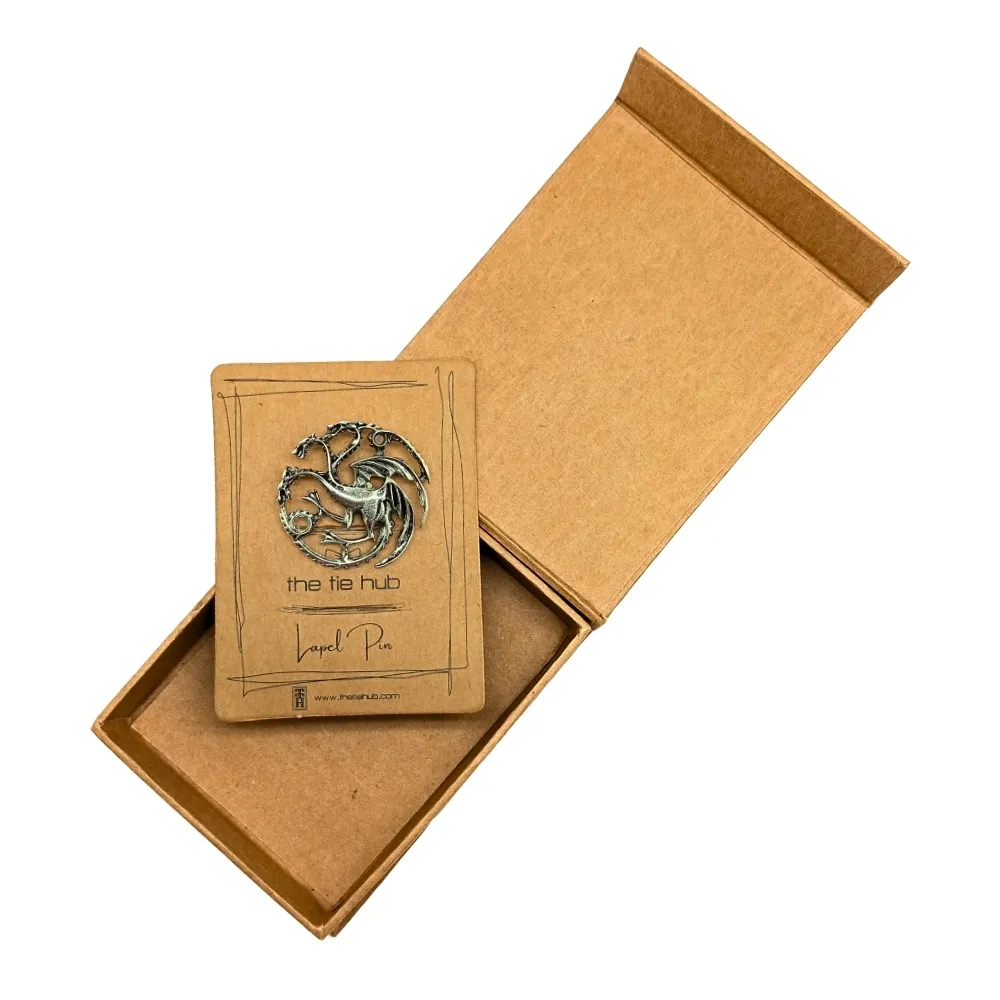 Mythic Dragon Emblem Brooch Antique Silver Dragon Pin Brass Lapel Pin for Men