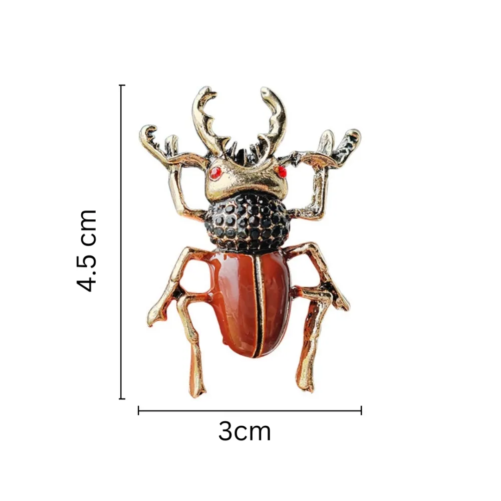 Vintage Stag Beetle Brooch Gold and Red Accent Insect Pin Brass Lapel Pin for Men