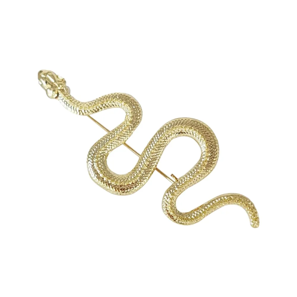 Golden Serpent Brooch Elegant Snake Pin with Textured Finish Brass Lapel Pin for Men