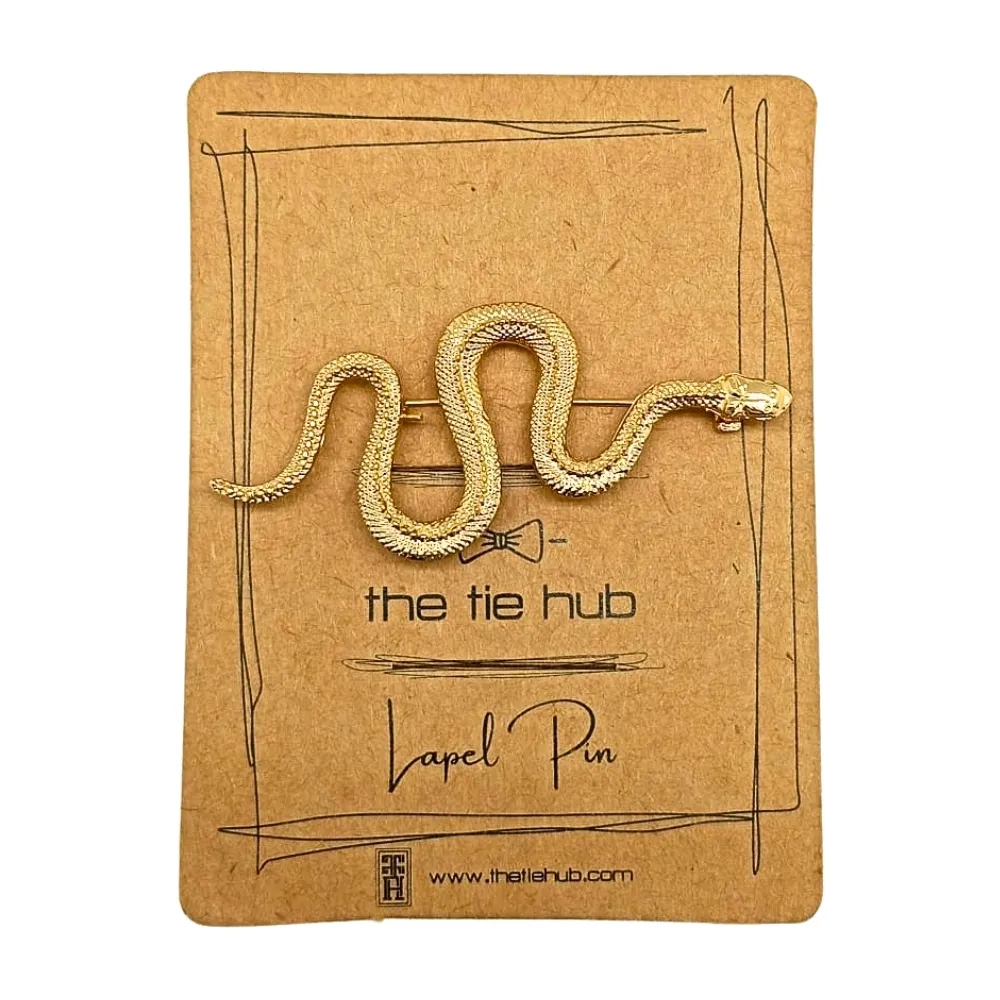 Golden Serpent Brooch Elegant Snake Pin with Textured Finish Brass Lapel Pin for Men