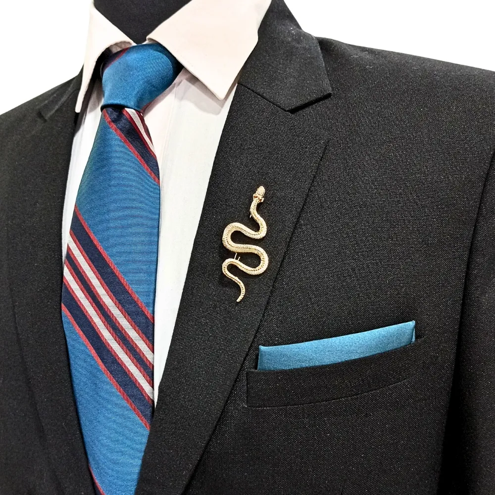 Golden Serpent Brooch Elegant Snake Pin with Textured Finish Brass Lapel Pin for Men