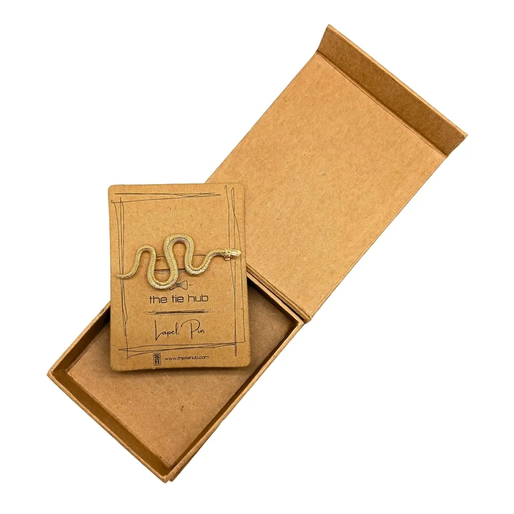 Golden Serpent Brooch Elegant Snake Pin with Textured Finish Brass Lapel Pin for Men