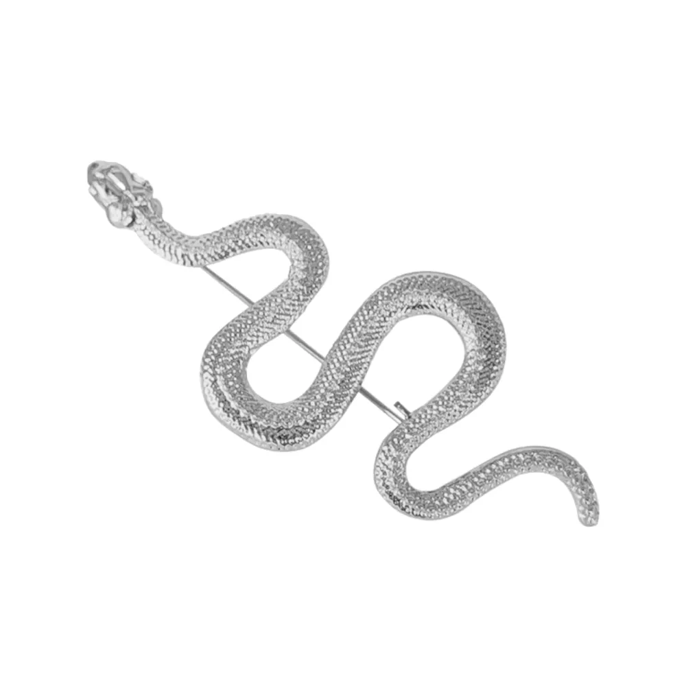 Silver Serpent Brooch Sleek Textured Snake Pin Brass Lapel Pin for Men