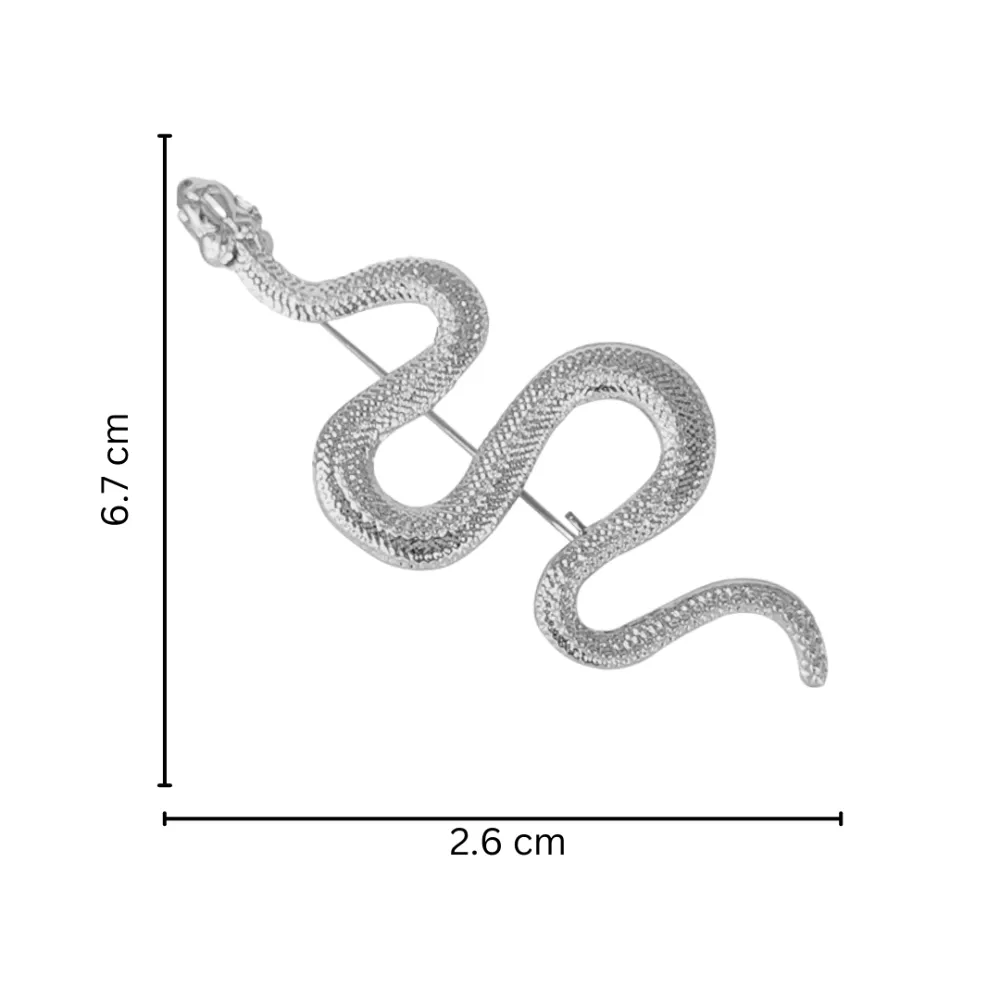 Silver Serpent Brooch Sleek Textured Snake Pin Brass Lapel Pin for Men