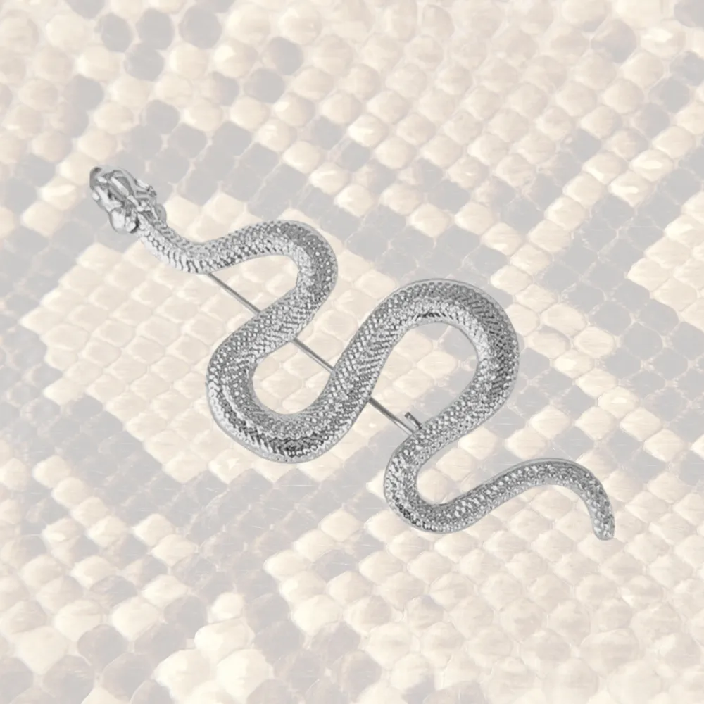 Silver Serpent Brooch Sleek Textured Snake Pin Brass Lapel Pin for Men