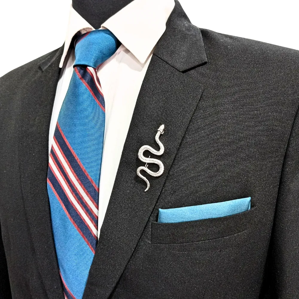 Silver Serpent Brooch Sleek Textured Snake Pin Brass Lapel Pin for Men