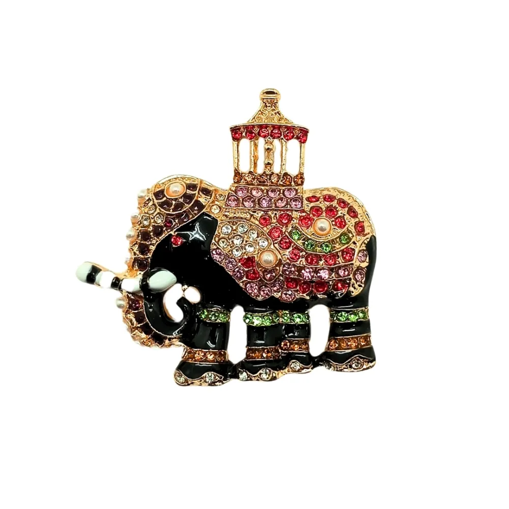 Majestic Elephant Brooch Jewel Accented Enamel Elephant Pin Brass Lapel Pin for Men