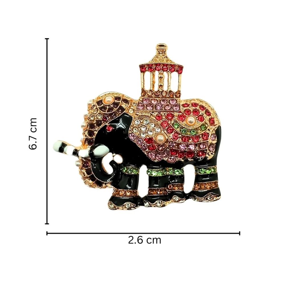 Majestic Elephant Brooch Jewel Accented Enamel Elephant Pin Brass Lapel Pin for Men