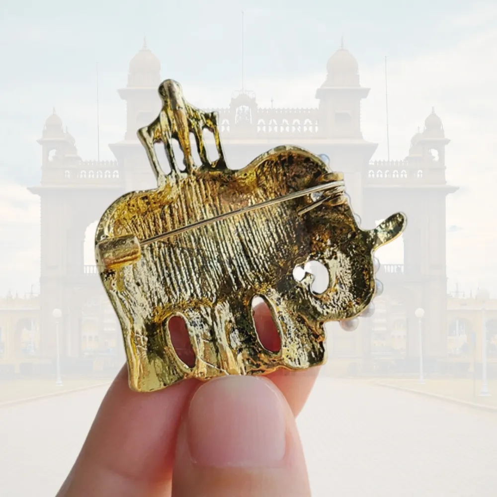 Majestic Elephant Brooch Jewel Accented Enamel Elephant Pin Brass Lapel Pin for Men