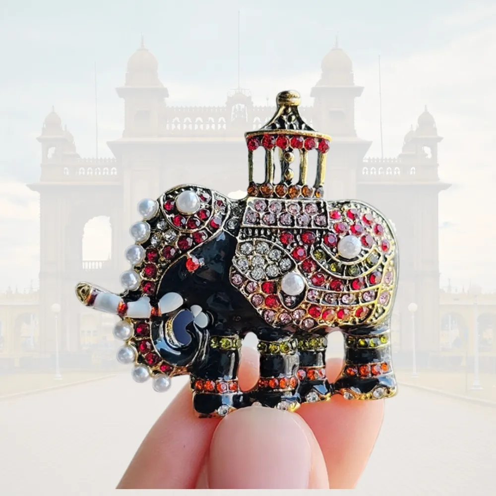 Majestic Elephant Brooch Jewel Accented Enamel Elephant Pin Brass Lapel Pin for Men