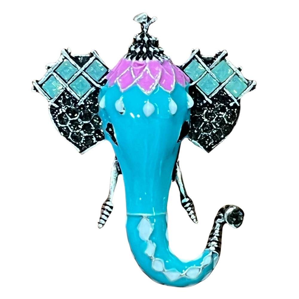 Elegant Turquoise Elephant Brooch with Enamel Detailing Brass Lapel Pin for Men