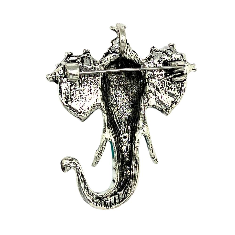 Elegant Turquoise Elephant Brooch with Enamel Detailing Brass Lapel Pin for Men