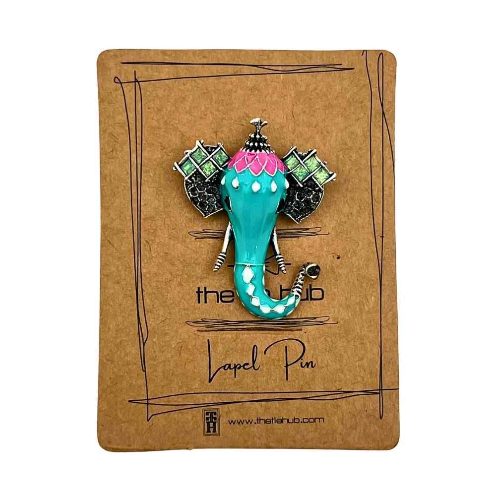 Elegant Turquoise Elephant Brooch with Enamel Detailing Brass Lapel Pin for Men