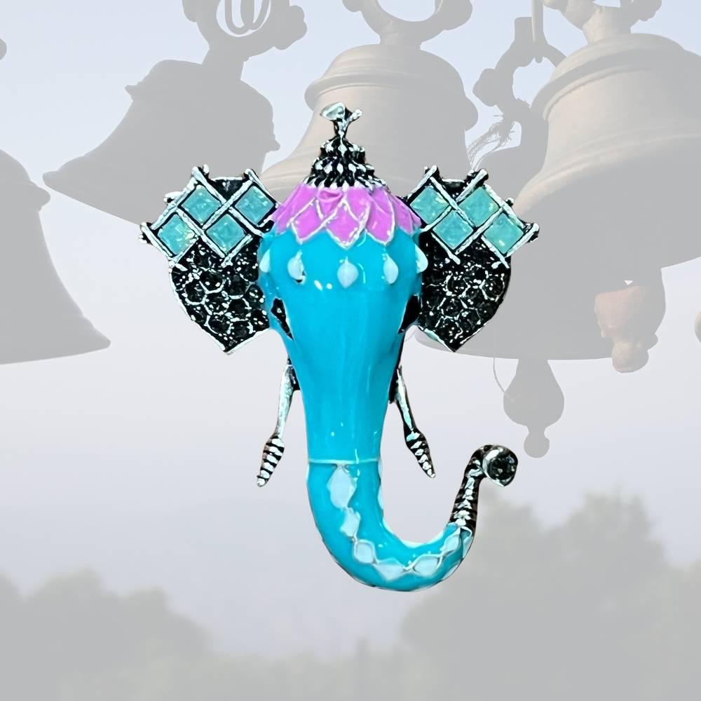 Elegant Turquoise Elephant Brooch with Enamel Detailing Brass Lapel Pin for Men