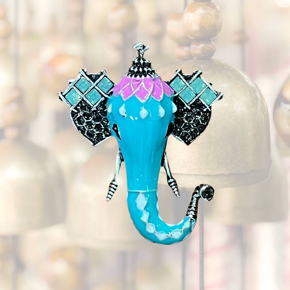 Elegant Turquoise Elephant Brooch with Enamel Detailing Brass Lapel Pin for Men