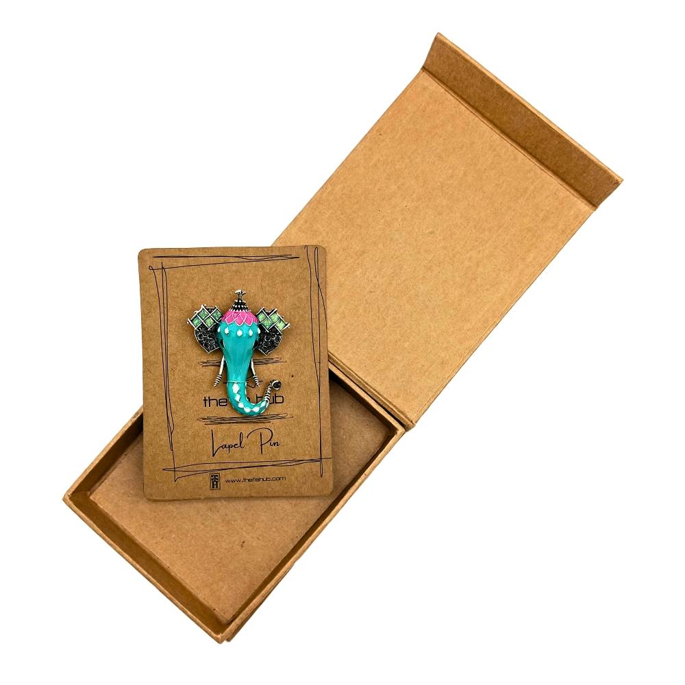 Elegant Turquoise Elephant Brooch with Enamel Detailing Brass Lapel Pin for Men