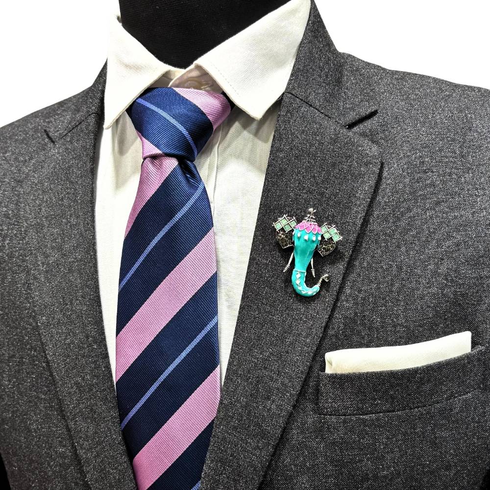 Elegant Turquoise Elephant Brooch with Enamel Detailing Brass Lapel Pin for Men