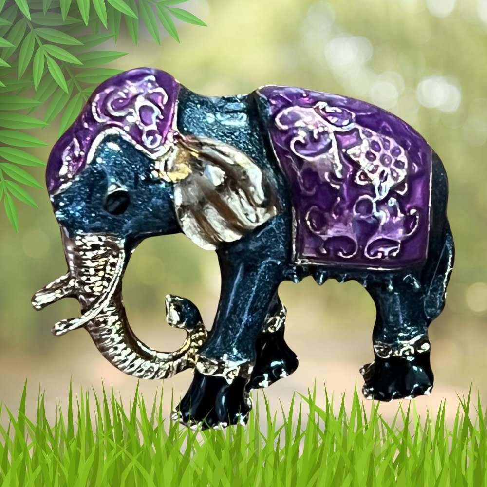 Grey Elephant Brooch with Purple and Gold Detailing Brass Lapel Pin for Men