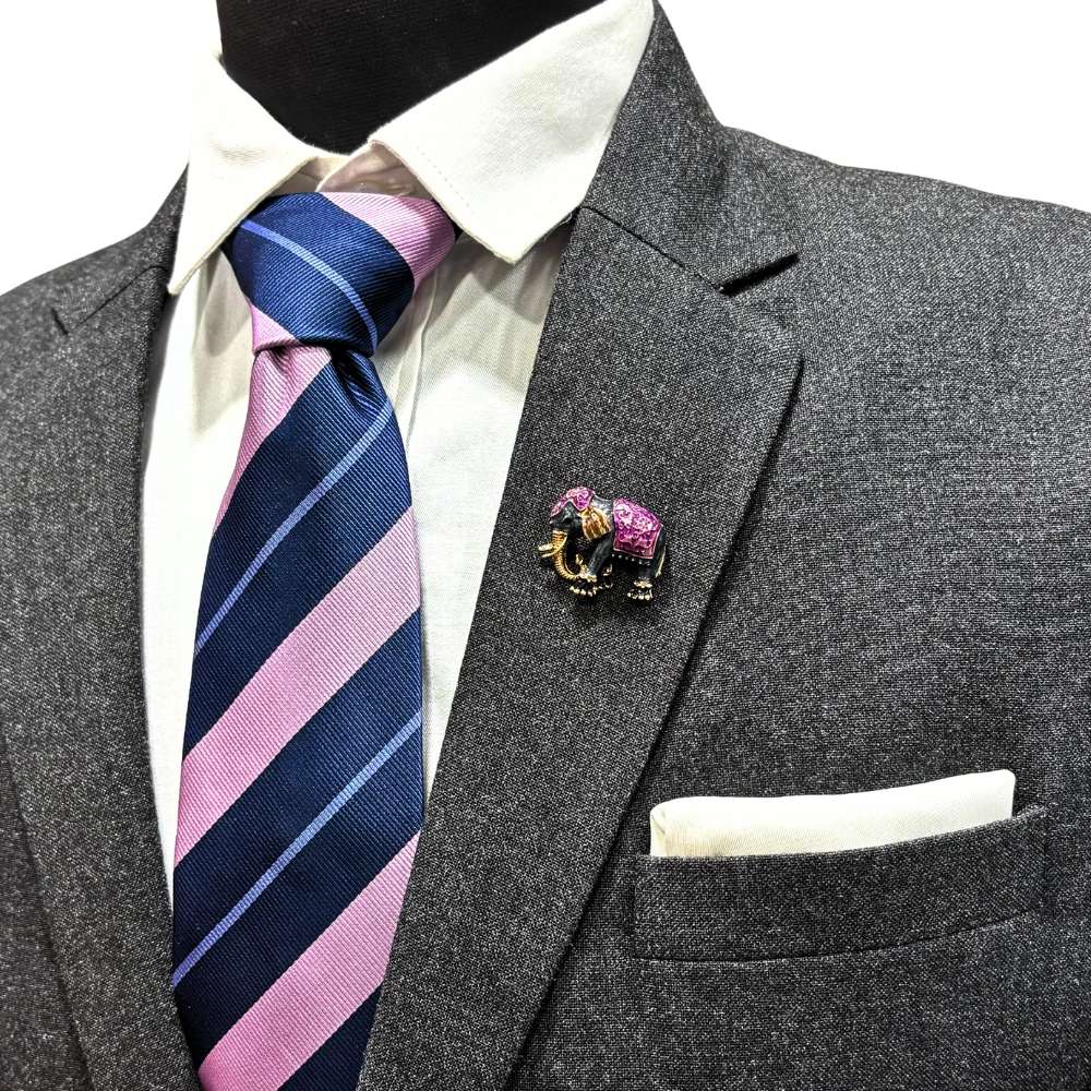 Grey Elephant Brooch with Purple and Gold Detailing Brass Lapel Pin for Men