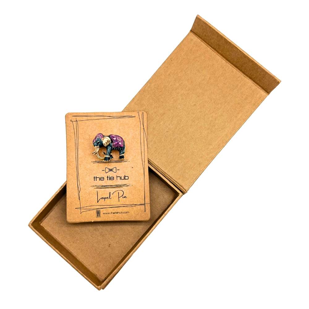Grey Elephant Brooch with Purple and Gold Detailing Brass Lapel Pin for Men