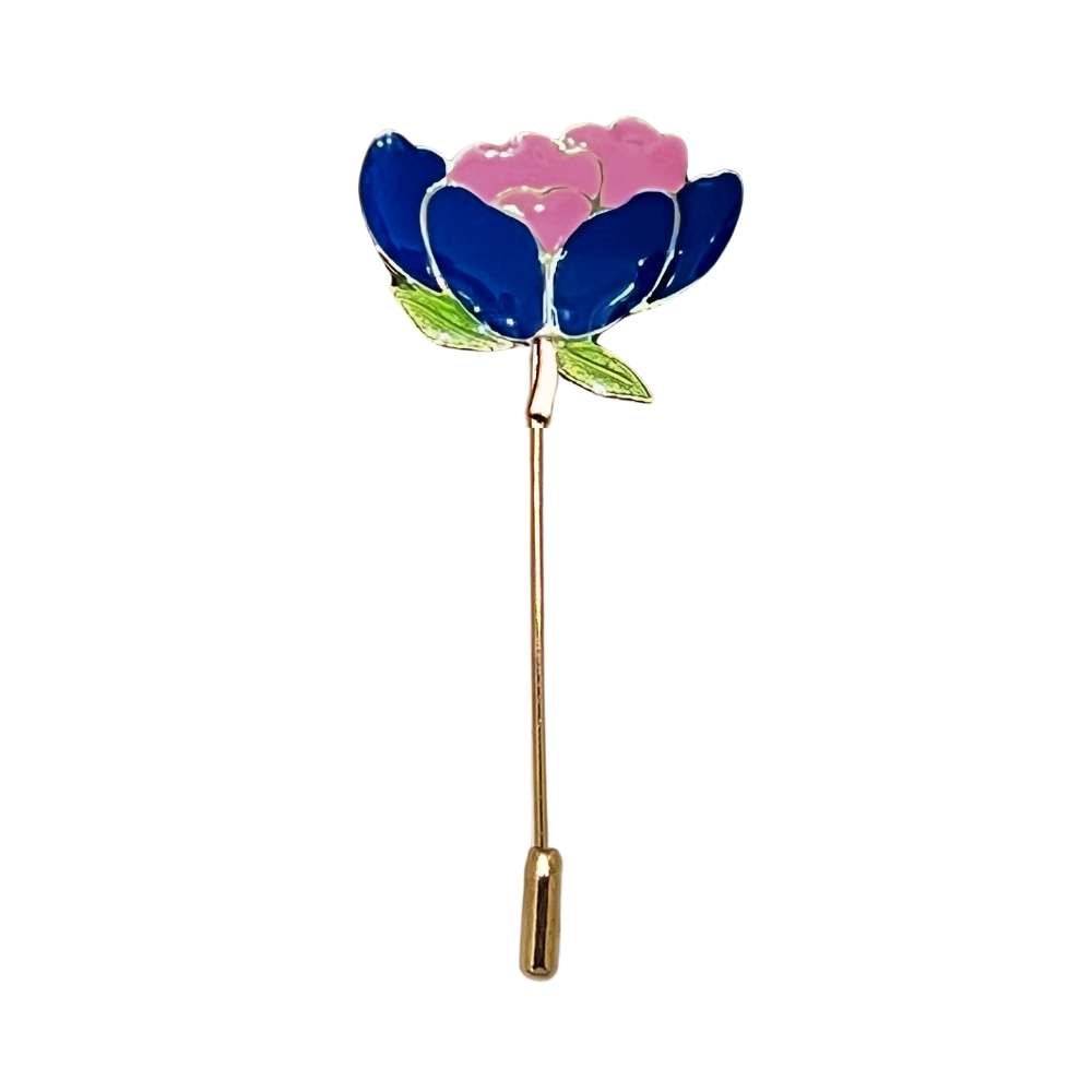 Floral in Blue and Pink Enamel Design for Men Brass Lapel Pin for Men