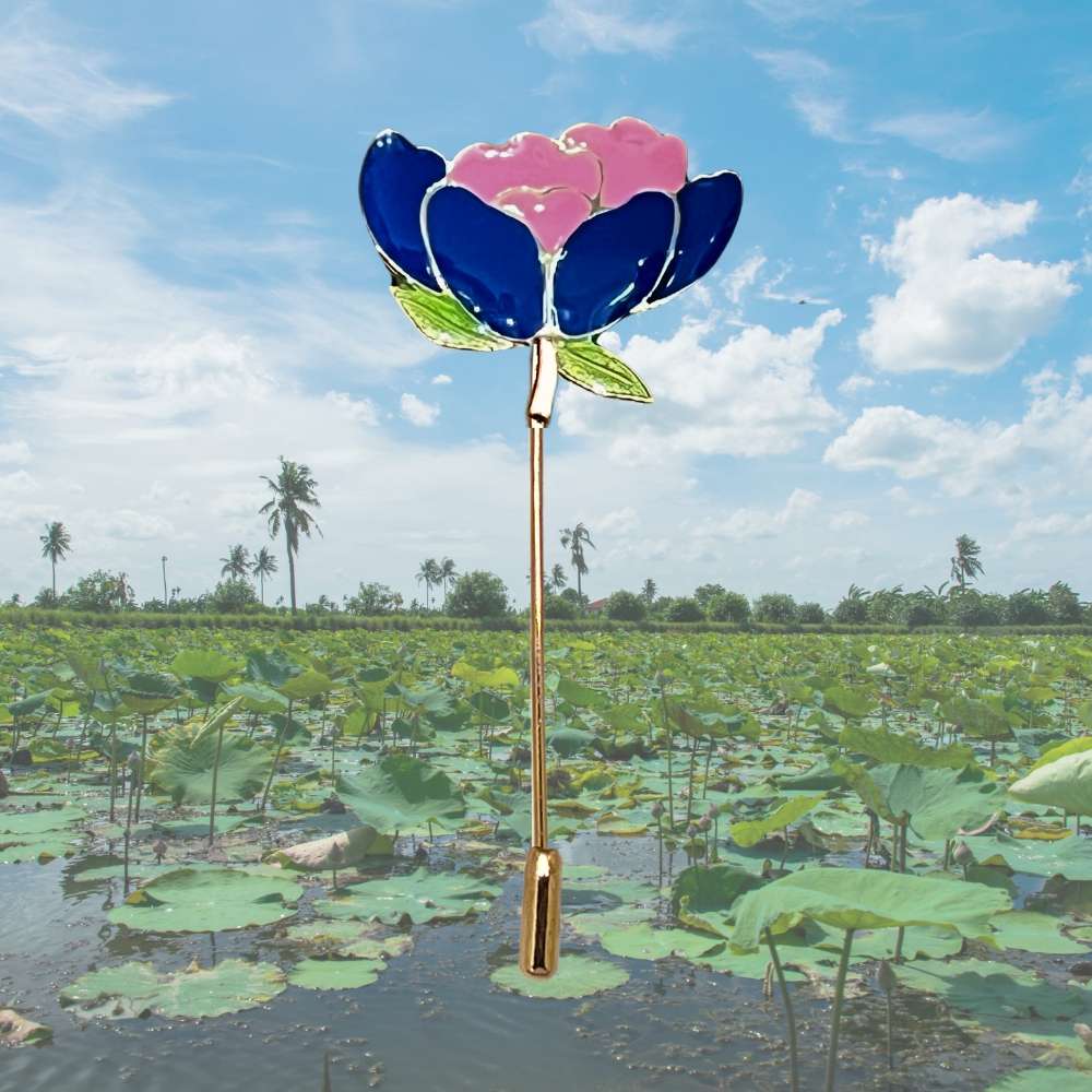 Floral in Blue and Pink Enamel Design for Men Brass Lapel Pin for Men