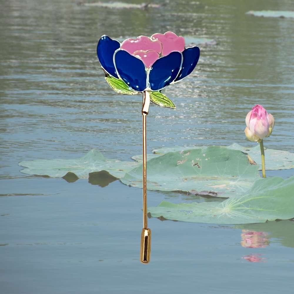 Floral in Blue and Pink Enamel Design for Men Brass Lapel Pin for Men