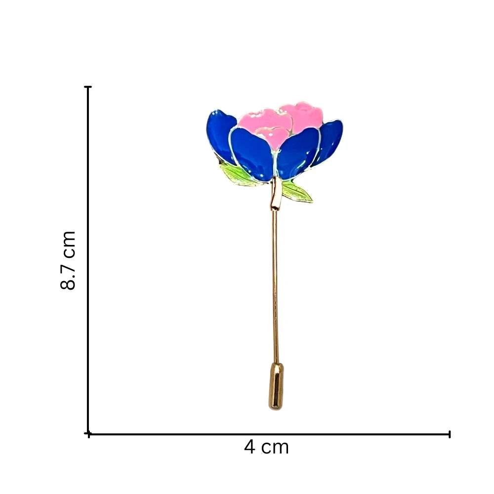 Floral in Blue and Pink Enamel Design for Men Brass Lapel Pin for Men
